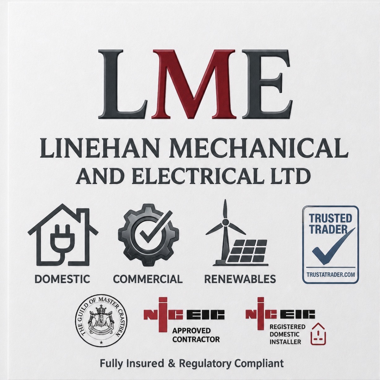 Domestic, commercial and renewables work. TrustATrader, Guild of Master Craftsmen and NICEIC accreditations